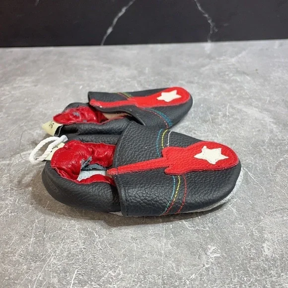 IEvolve Guitar Soft Leather Crib Shoes Black/Red Size 0-6 months - Picture 5 of 8